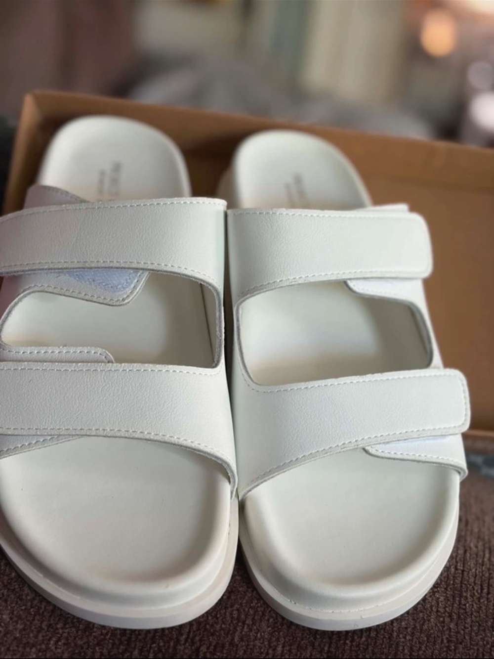 Women’s White Double-Strap Slide Sandals - Comfortable Everyday Footwear